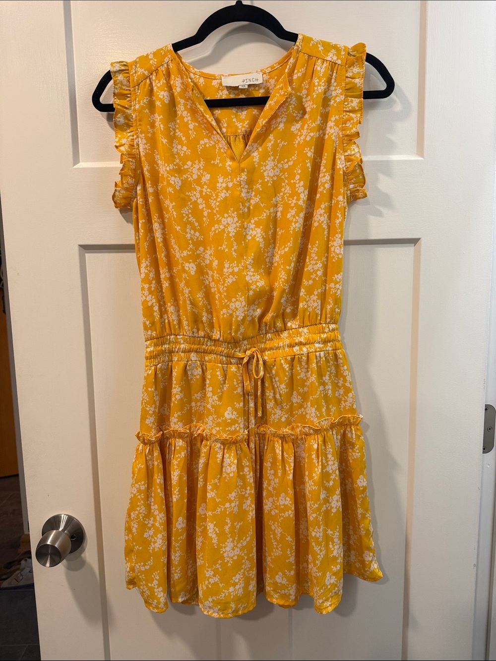 Pinch Yellow Floral Ruffle-Tier Mini Dress